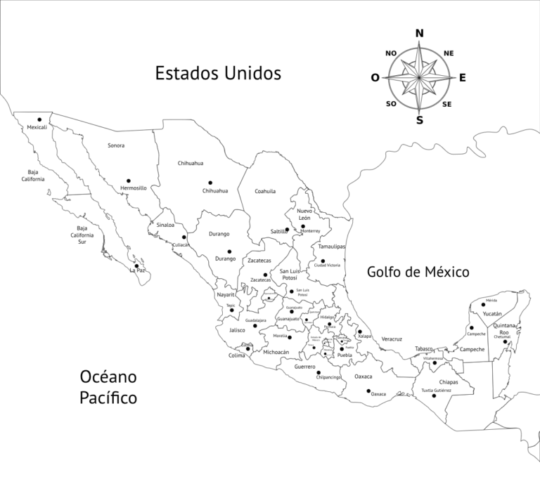 Mapa de México con nombres estados y capitales